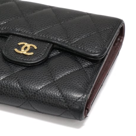 CHANEL Classic Flap Trifold Wallet Quilted Caviar Black #75922