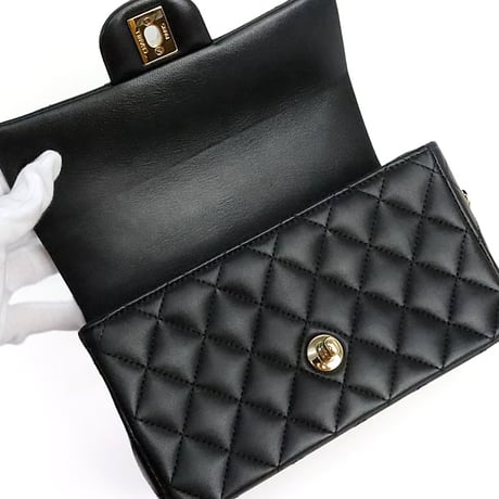 CHANEL Mini Rectangular Top Handle Flap Bag Quilted Lambskin Black #20036