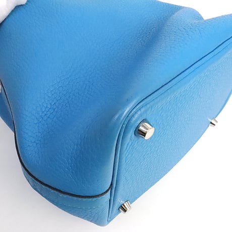 HERMES Picotin Lock PM Handbag Taurillon Clemence Leather Blue Zanzibar #19517