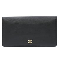 CHANEL CC Logo Bifold Wallet Leather Black #76324