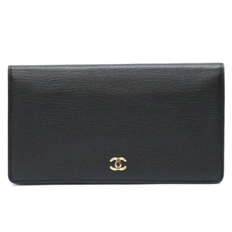 CHANEL CC Logo Bifold Wallet Leather Black #76324