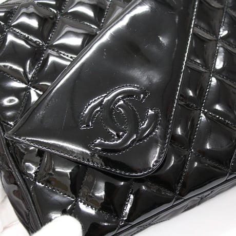 CHANEL Camera Bag with Fringe Charm Quilted Patent Black #75560