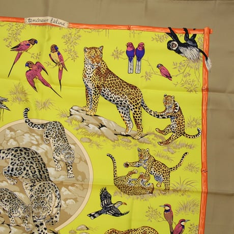 HERMES Carre 90 Silk 100% Scarf Stole "TENDRESSE FELINE" #76493