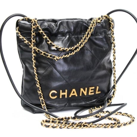 CHANEL 22 Mini Handbag Quilted Calfskin Black #76039