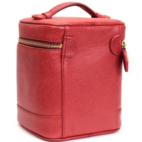 CHANEL CC Logo Vanity Bag Caviar Red #76458