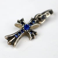Chrome Hearts Baby Fat Cross Pave Blue Sapphire Pendant #32161