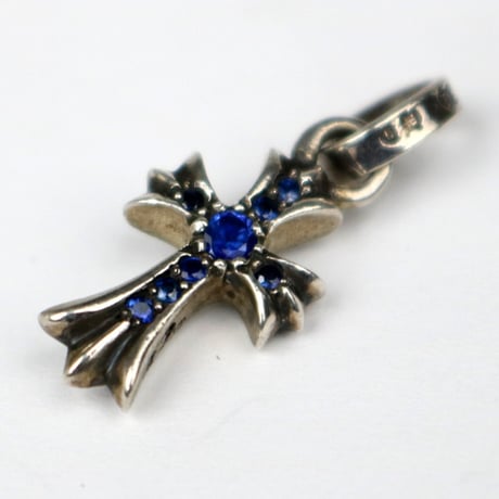 Chrome Hearts Baby Fat Cross Pave Blue Sapphire Pendant #32161