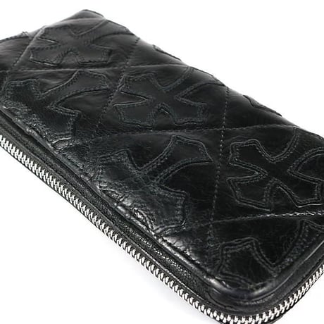 Chrome Hearts REC F ZIP Quilted Cemetery Cross Patch Leather Wallet #31643