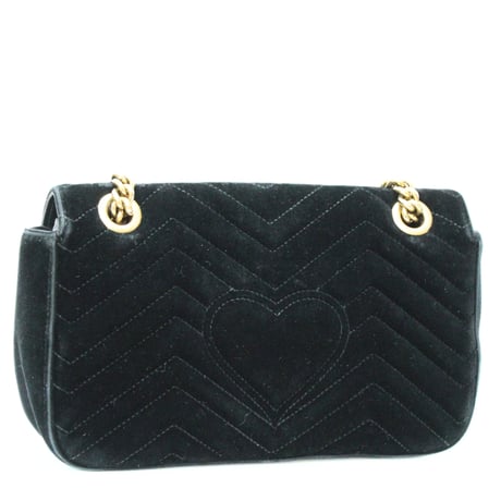 GUCCI Medium GG Marmont Flap Bag Quilted Velvet Black #76638