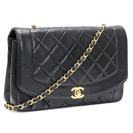 CHANEL Diana 25 Medium Flap Bag Quilted Lambskin Black ＃75618