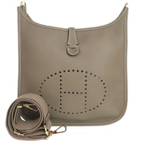 HERMES Evelyne III PM Shoulder Bag Taurillon Clemence Leather Etoupe ＃20063