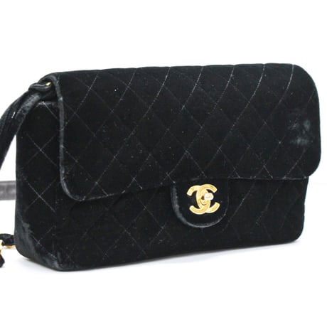 CHANEL Classic Flap Backpack Quilted Velvet Black #75525