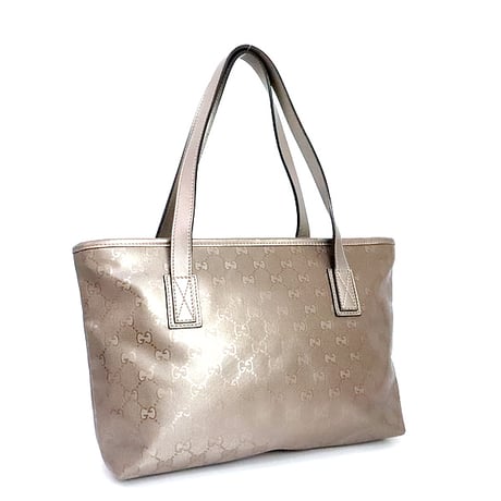 GUCCI Tote Bag GG Imprime PVC Leather Champagne Gold #19849