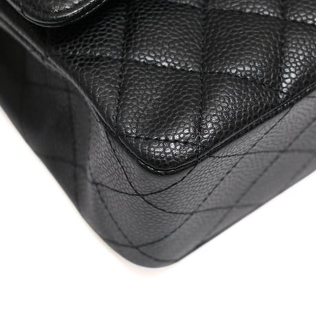 CHANEL Classic 25 Medium Double Flap Bag Quilted Caviar Black ＃76364
