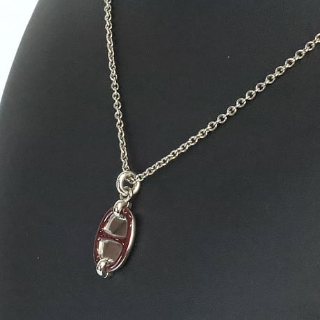 HERMES Mini Maillon PM Pendant Necklace Silver-toned Rouge H ＃20237