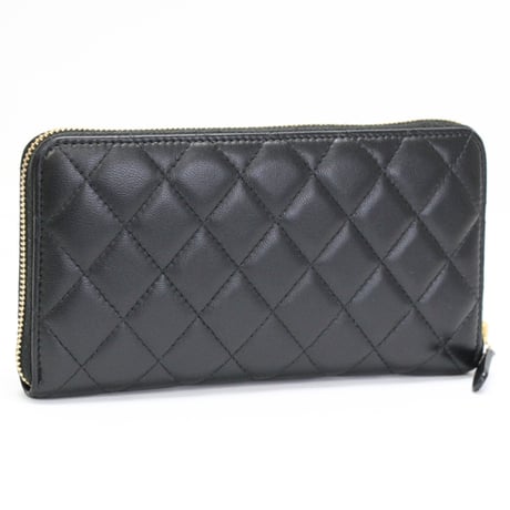 CHANEL Zip-around Wallet Quilted Lambskin Black #76225