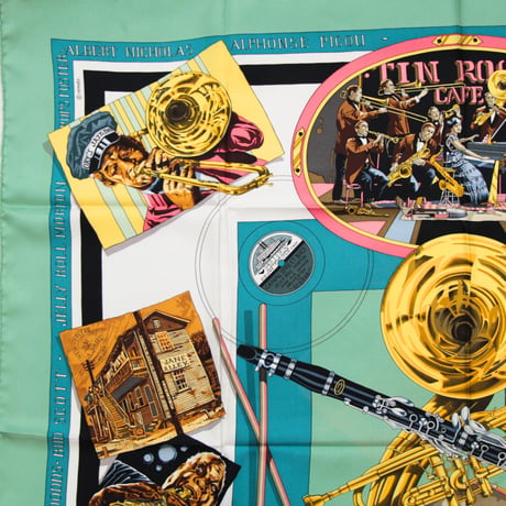 HERMES Carre 90 Silk 100% Scarf Stole "THE ORIGINAL NEW ORLEANS CREOLE JAZZ" #76747