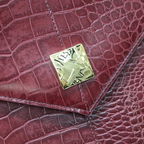 YVES SAINT LAURENT Top Handle Envelop Flap Bag Crocodile Embossed Leather Bordeaux #76589