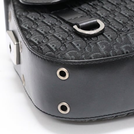 Christian Dior Street Chic Columbus Shoulder Bag Trotter Canvas Leather Black ＃75947