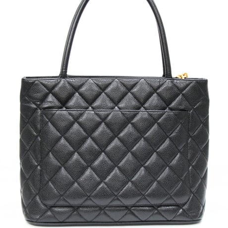 CHANEL Medallion Tote Bag Quilted Caviar Black #76201
