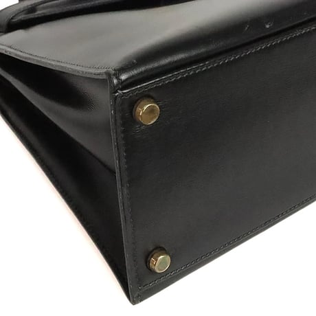HERMES Sellier Kelly 32 Handbag Boxcalf Leather Black ＃20211