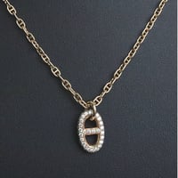 HERMES Chaine d'Ancre Farandole PM Necklace 18K Pink Gold Diamonds＃19569