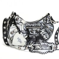 Balenciaga Small Le Cagole Shoulder Bag Graffiti Leather Black #76284