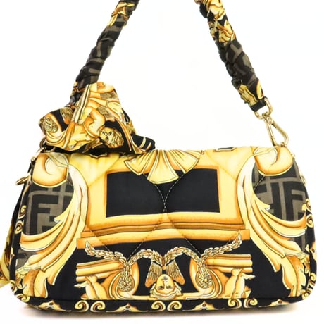 FENDI x VERSACE FENDACE Mamma Baguette Bag Quilted Printed Silk 8BR600 #19656