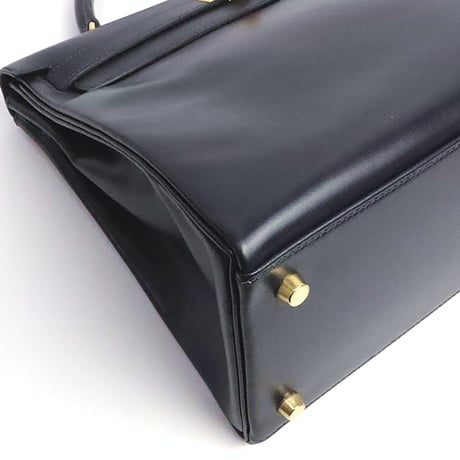 HERMES Retourne Kelly 32 Handbag Boxcalf Leather Navy ＃19513
