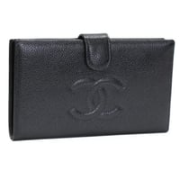 CHANEL CC Logo Bifold Wallet Caviar Black #76112