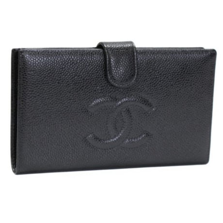 CHANEL CC Logo Bifold Wallet Caviar Black #76112