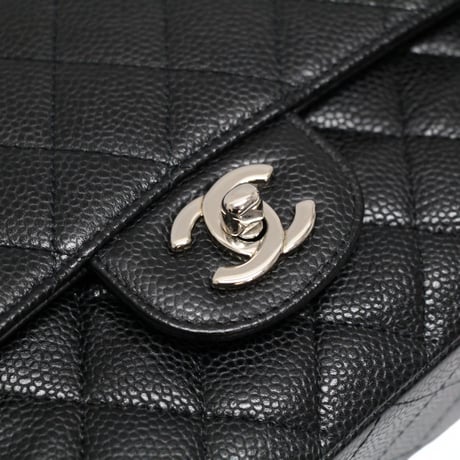 CHANEL Classic 25 Medium Double Flap Bag Quilted Caviar Black ＃76364