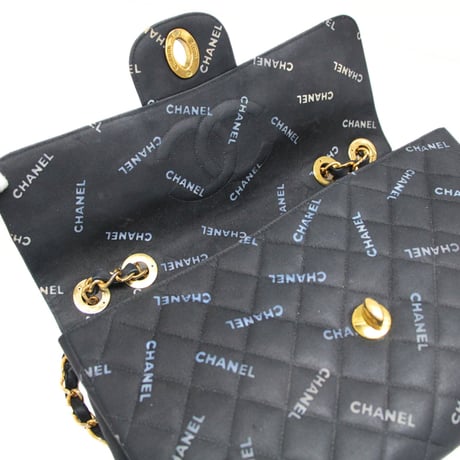 CHANEL Classic 34 Maxi Flap Bag Quilted Canvas Logo Print Black #76155
