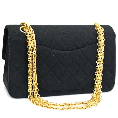 CHANEL Vintage Classic 23 Small Double Flap Bag Quilted Jersey Black ＃75662