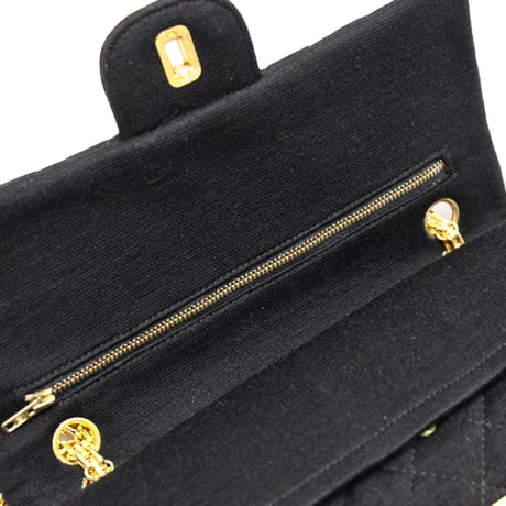 CHANEL Vintage Classic 25 Medium Double Flap Bag Quilted Jersey Black ＃75663