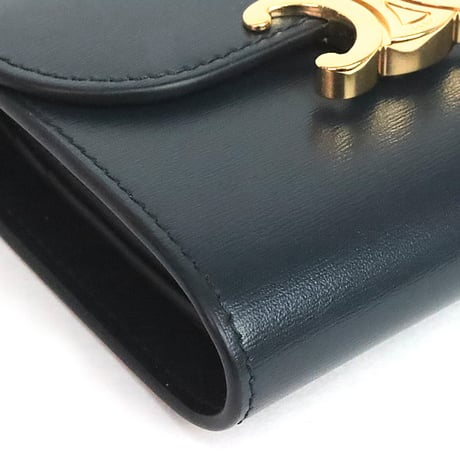 CELINE Small Triomphe Flap Wallet Shiny Calfskin Teal Blue #19941