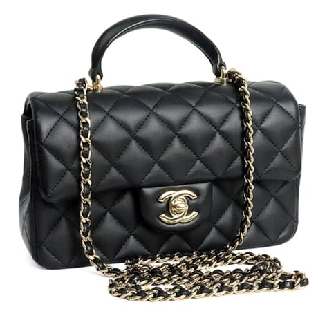 CHANEL Mini Rectangular Top Handle Flap Bag Quilted Lambskin Black #20036