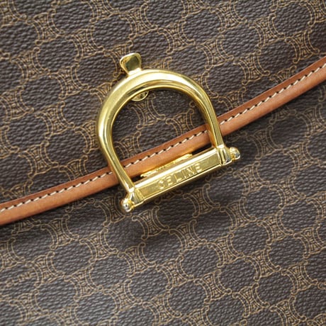 CELINE Top Handle Flap Bag Macadam Canvas Brown #75844