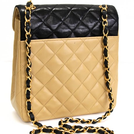 CHANEL Envelope Flap Bag Quilted Lambskin Bicolor Beige Black ＃75664
