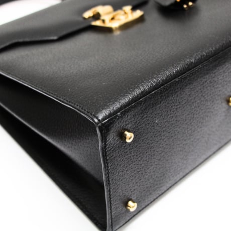 GUCCI Lady Lock Top Handle Bag Leather Black #75830