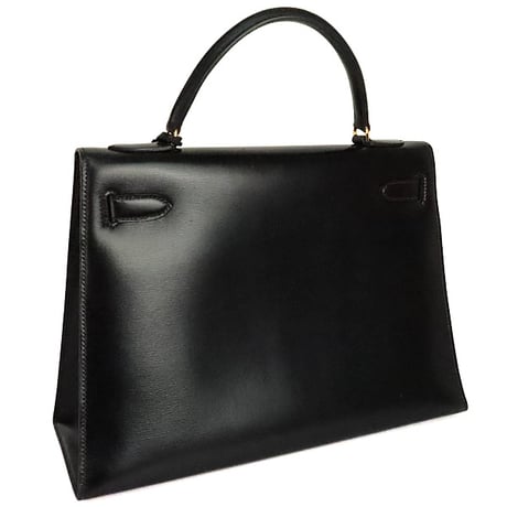 HERMES Sellier Kelly 32 Handbag Boxcalf Leather Black ＃20211