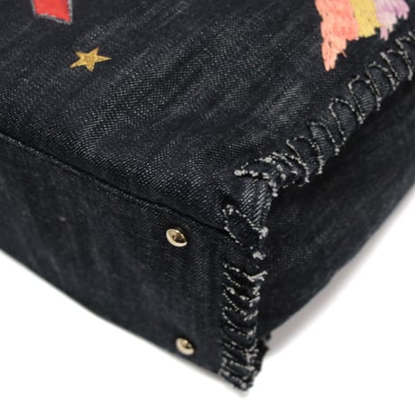 CHANEL Night Flight Tote Bag Embroidered Denim Indigo #75773