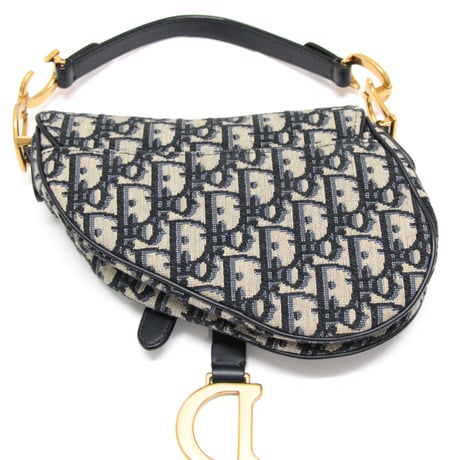 Christian Dior Small Saddle Bag Oblique Canvas Navy #76059
