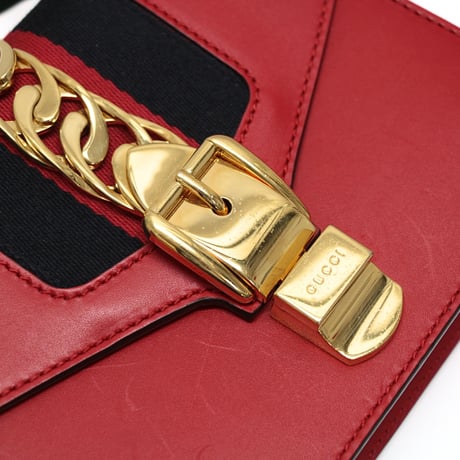 GUCCI Mini Sylvie Web Shoulder Bag Leather Red #76204