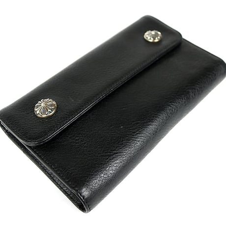 Chrome Hearts Brand-New Wave Wallet Cross Button Tri-Fold Leather Wallet #100117