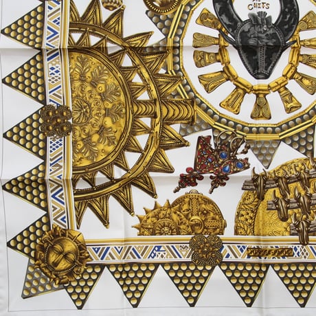 HERMES Carre 90 Silk 100% Scarf Stole "L'OR DES CHEFS" #76502