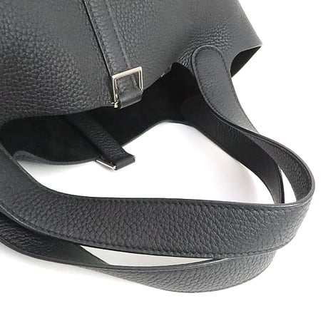 HERMES Picotin Lock MM Handbag Taurillon Clemence Leather Black #19769