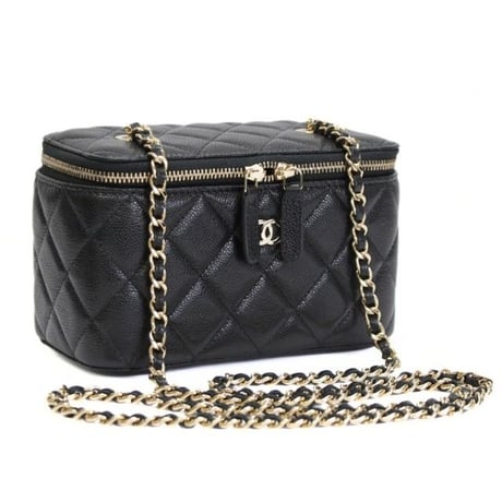 CHANEL Small Vanity Bag with Chain Quilted Caviar Black #76357