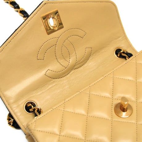CHANEL Envelope Flap Bag Quilted Lambskin Bicolor Beige Black ＃75664