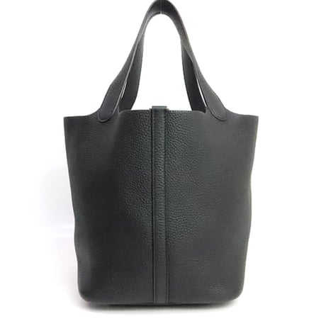 HERMES Picotin Lock MM Handbag Taurillon Clemence Leather Black #19769